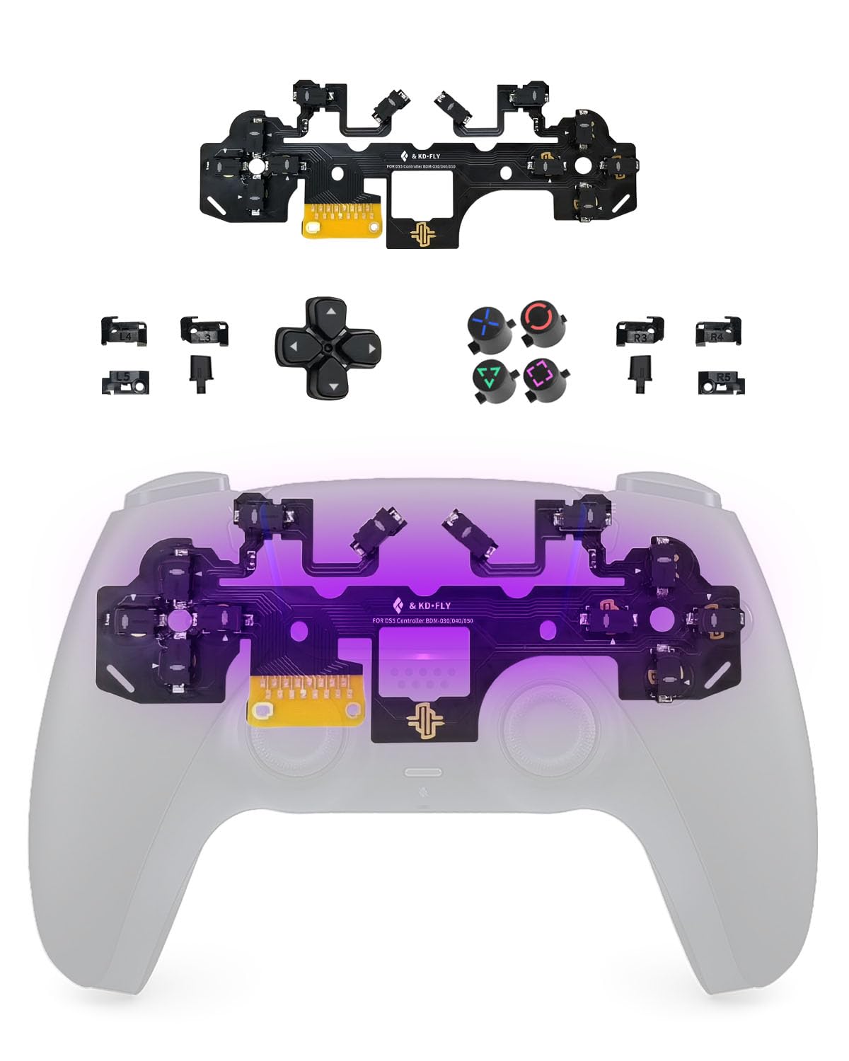 KD.FLY 12 Buttons Clicky Kit with Omron Micro Switch for PS5 Controller BDM-030/040/050 – Mouse Click Triggers, Fast Response for Enhanced Gameplay, Black