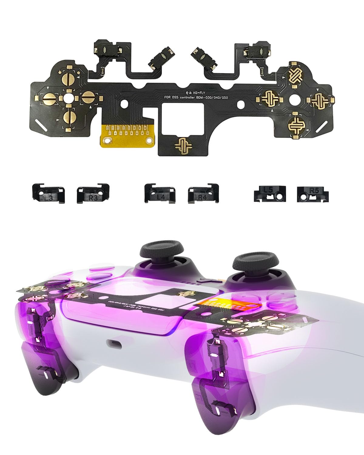 KD.FLY 4 Buttons Clicky Kit with Omron Micro Switch for PS5 Controller BDM-030/040/050 – Mouse Click Triggers, Fast Response for Enhanced Gameplay